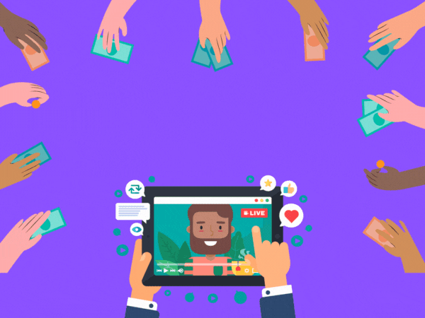 animated graphic to encourage users to host their own fundraisers