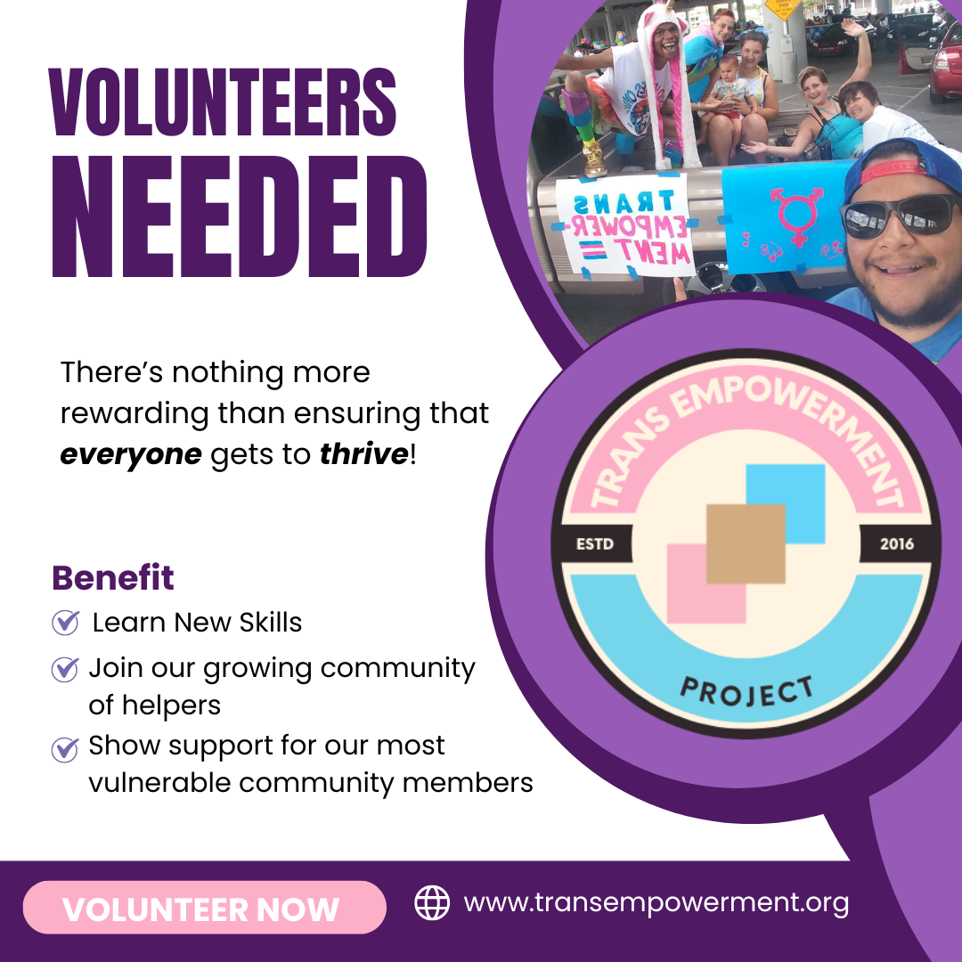 This call for volunteers is a promotional graphic which shows a group of volunteers at a pride celebration (in a circle) on the top right. With an encouragement to join as a volunteer.