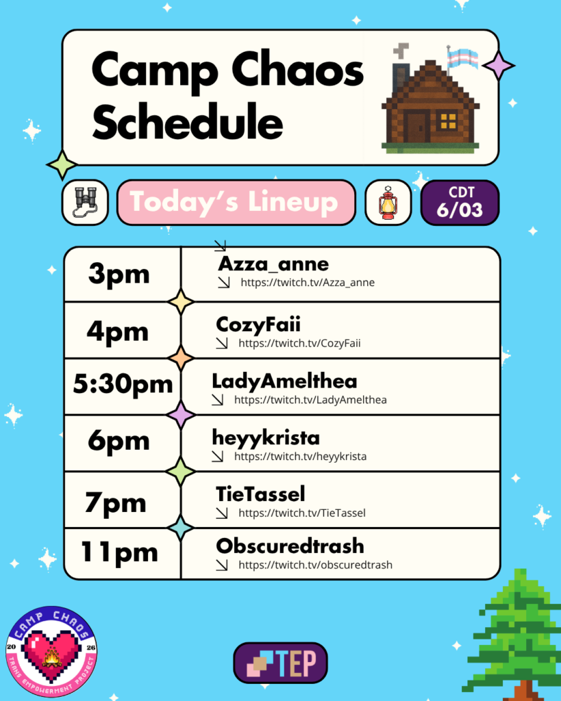 Schedule for Day 3 of Camp Chaos